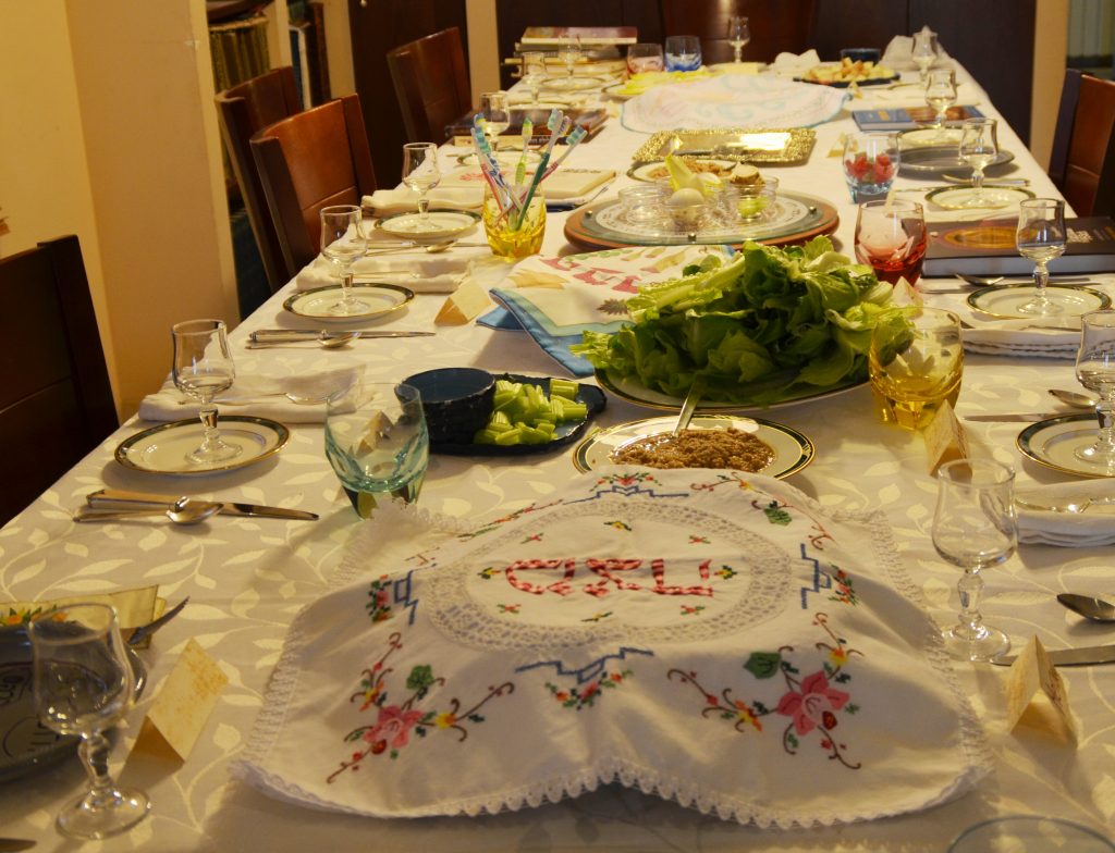 Table set for Passover meal 