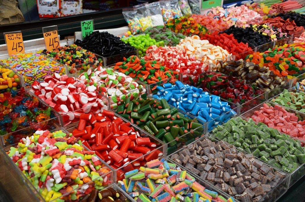 Candy in the shuk before Purim