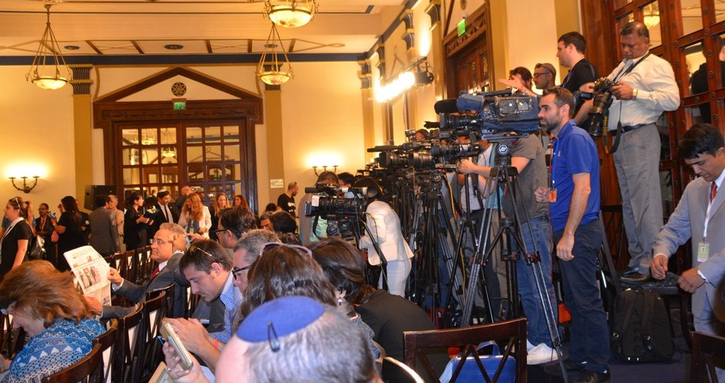 Media ready for speeches of Israel and India Prime Ministers at King David Hotel i