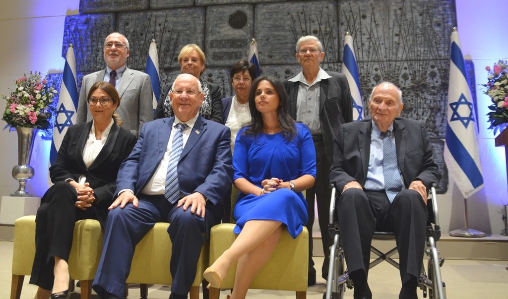 Official pose of new and former Israel Supreme Court Presidents with President Rivlin and Justice Minister Shaked