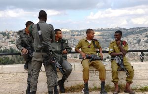 Young male IDF soldiers in uniform for Sigd in Jerusalem Israel on Tayelet