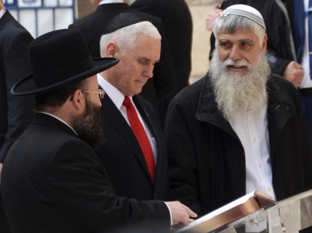 Pence at Western Wall with rabbis 