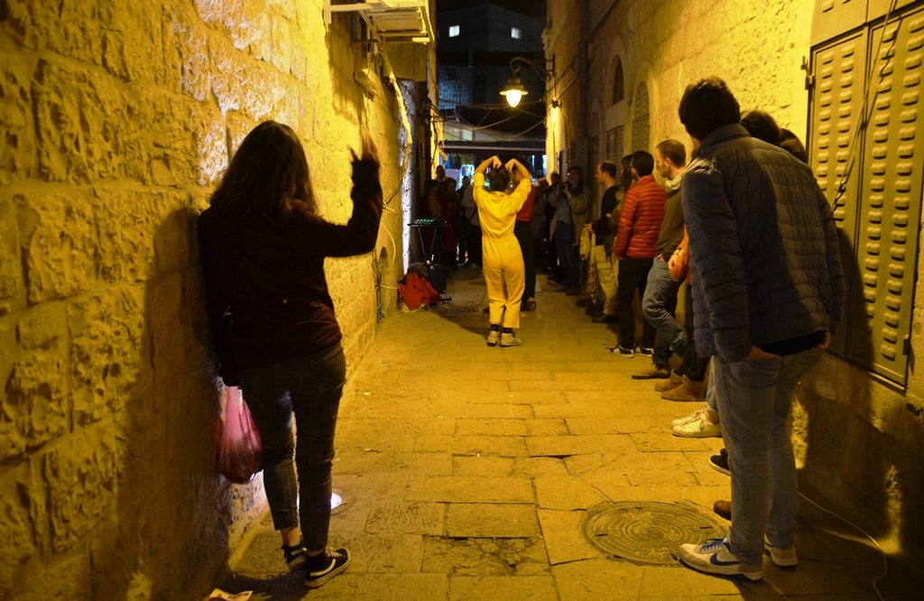 Acting on Jerusalem Israel streets for Winter Noise cultural festival 