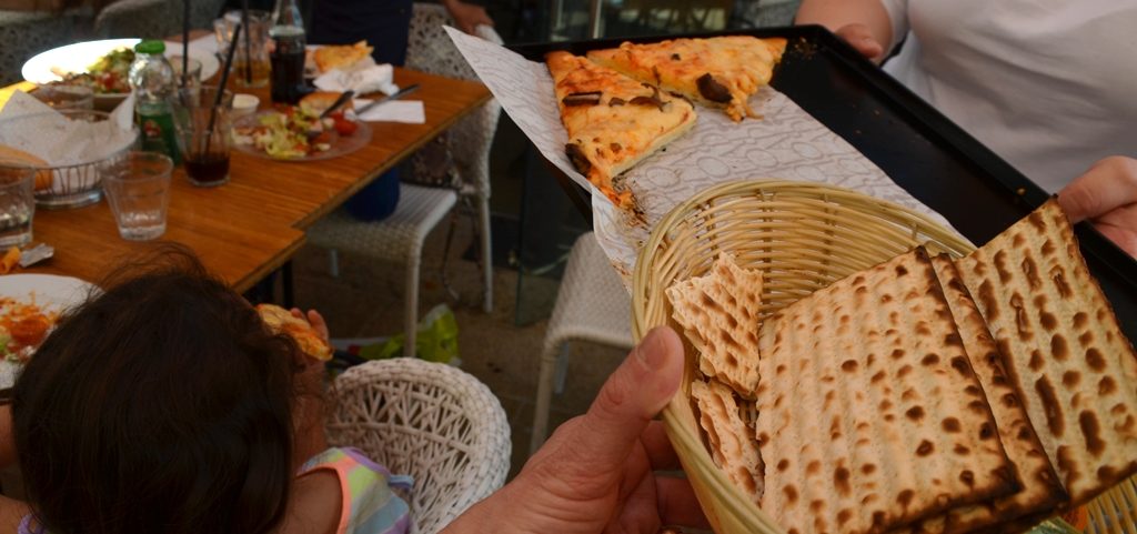 Pesach pizza and matza in Mamilla Mall for Pesach 