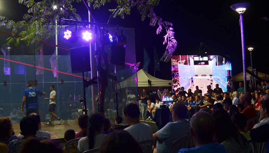 People watching Squash Tournament in Israel near Jerusalem Jaffa Gate