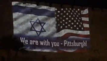 Jerusalem Israel message of support with Pittsburgh on walls of Old City
