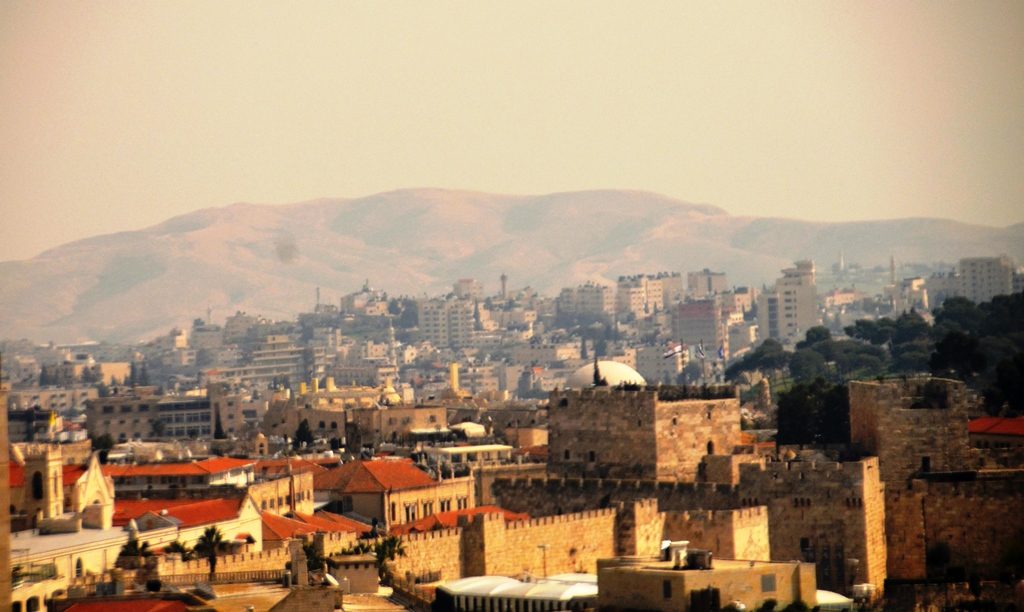Jerusalem Israel view toward Jordan from a city office building