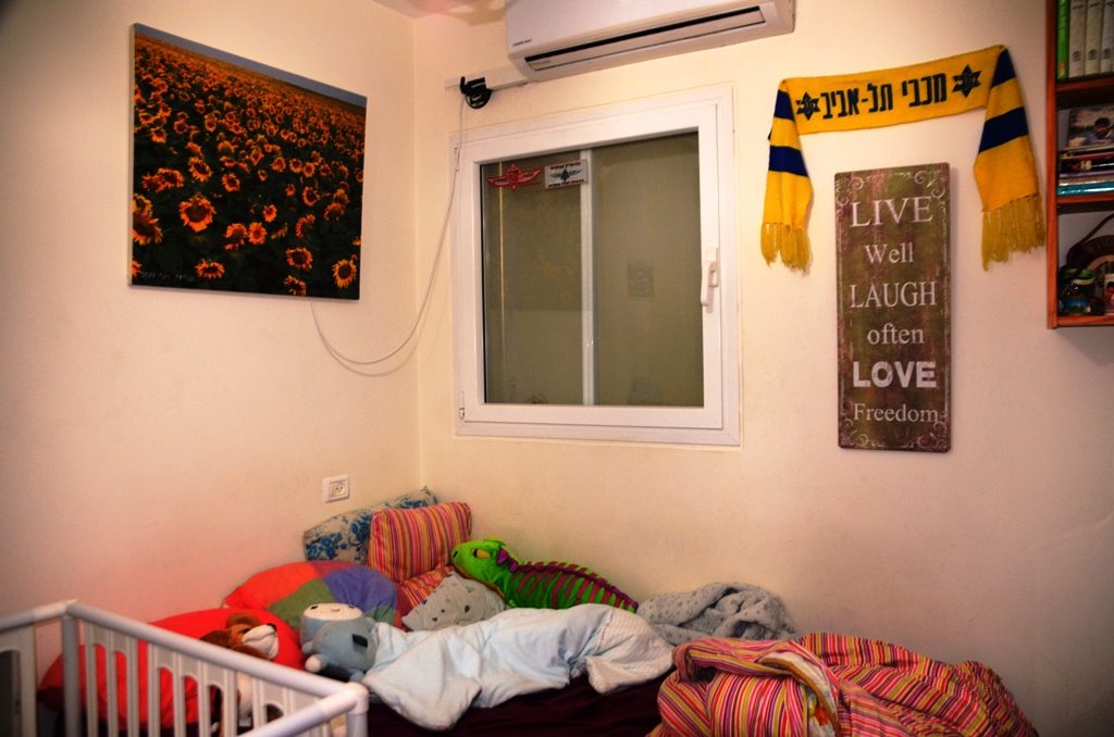 Southern Israel Kibbutz Alumim bomb shelter in home, bedroom safe room. 