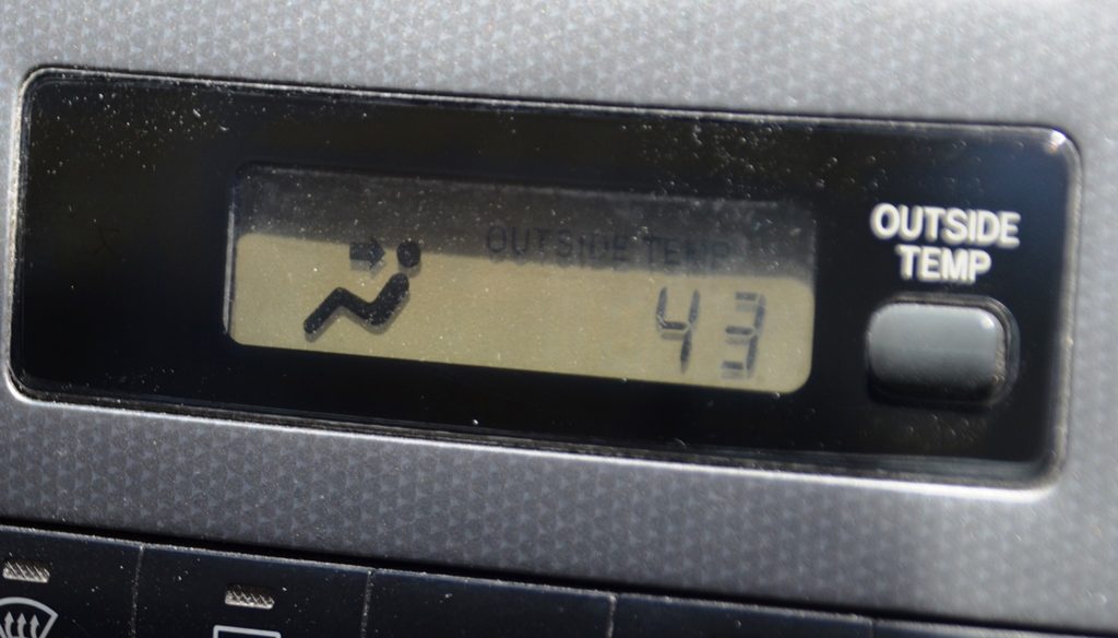 Forty three degrees in car parked in sun 
