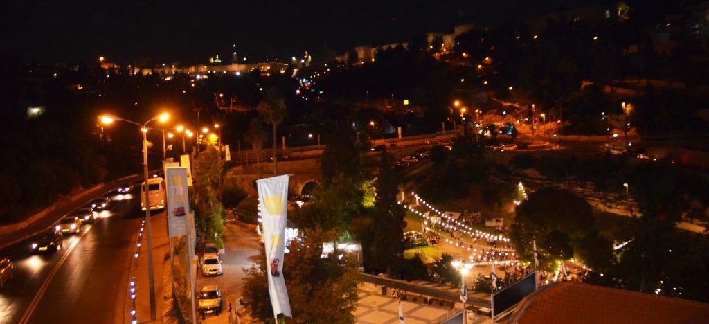 Jerusalem Israel at night from near Cinematheque toward Old City walls