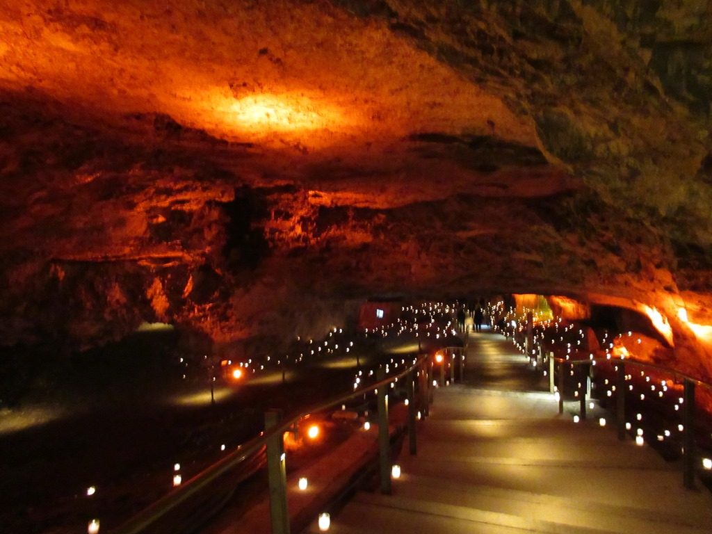 Lights along path into Zedekiah Cave for press event