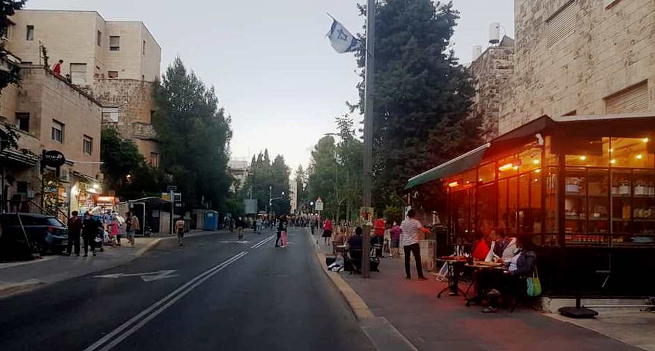 Jerusalem street closed for restaurant opening after coronavirus closures.